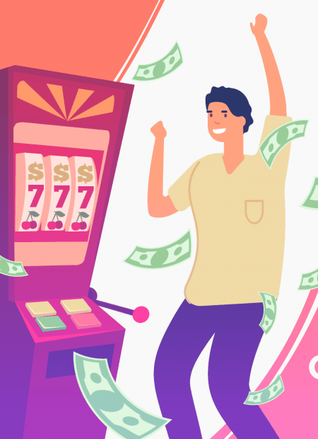 Person winning on a slot machine