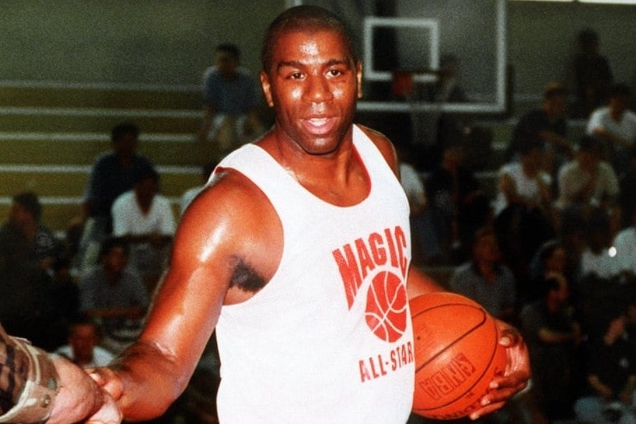 Magic Johnson at at Colier gym Yongsan in 1997