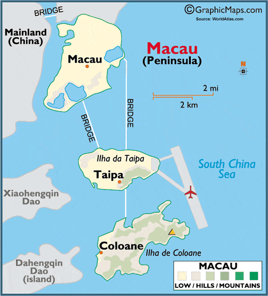 map showing macau casinos and mainland china