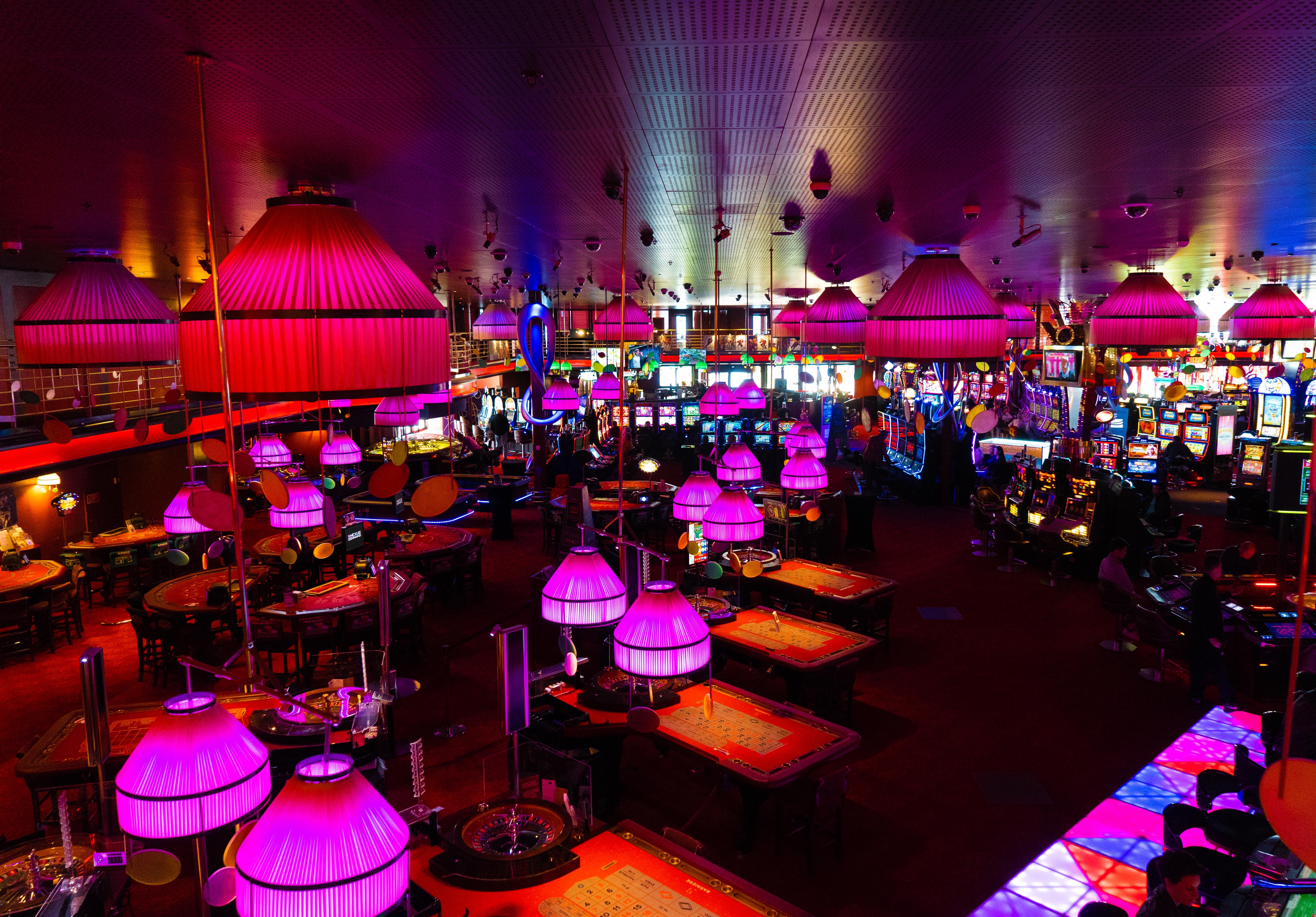 Casino floor with pink lighting