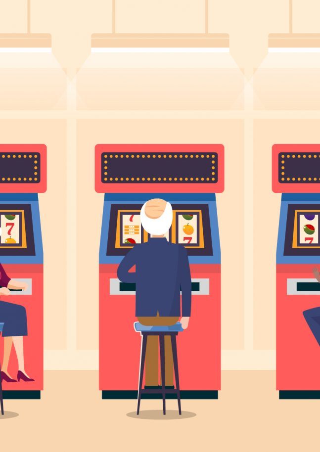 Cartoon of old people playing slot machines