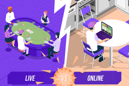 People playing live poker vs online poker player.