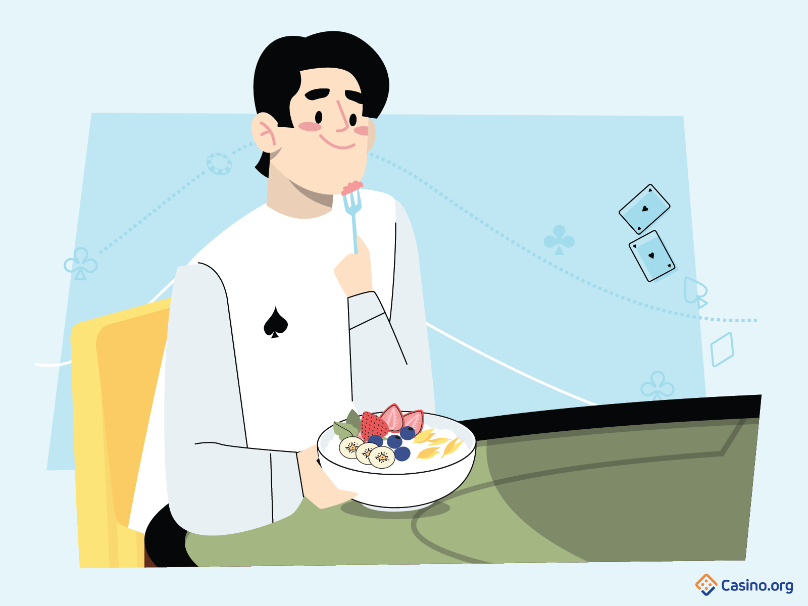 Poker player eating healthy cereal