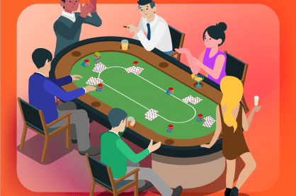 Poker table with poker players