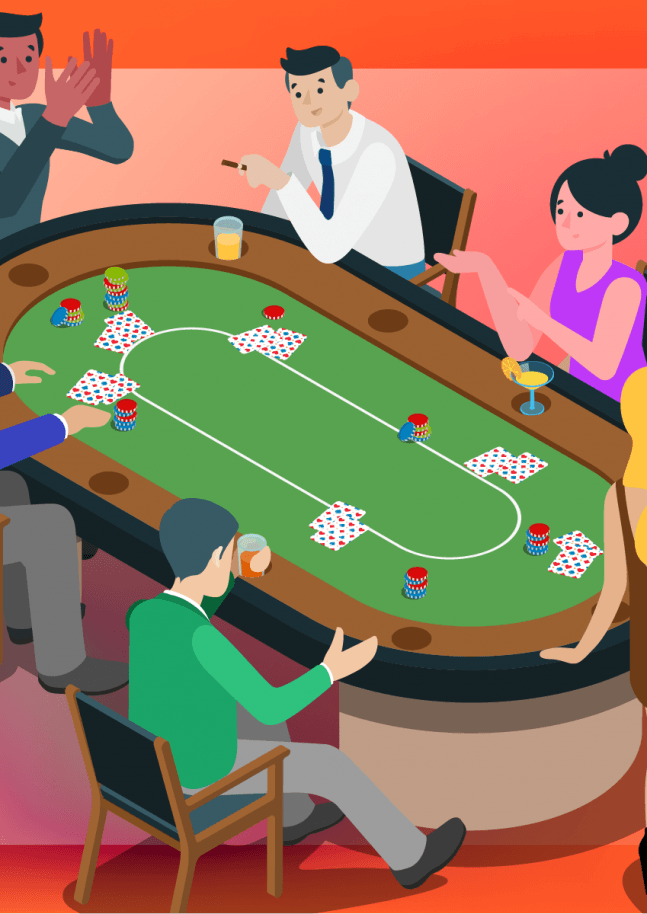 Poker table with poker players
