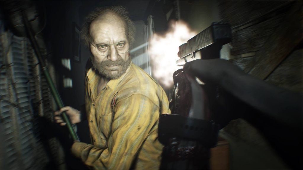 Image from virtual reality gameplay of Resident Evil on the PS4