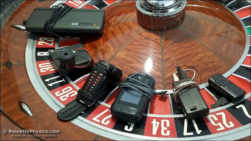 roulette wheel with electronic cheating devices on it