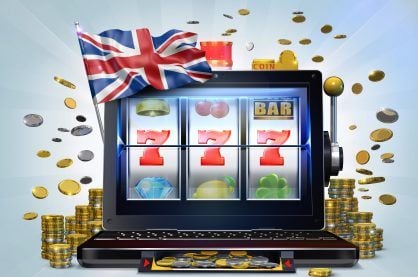 Cartoon slot machine with union jack flag