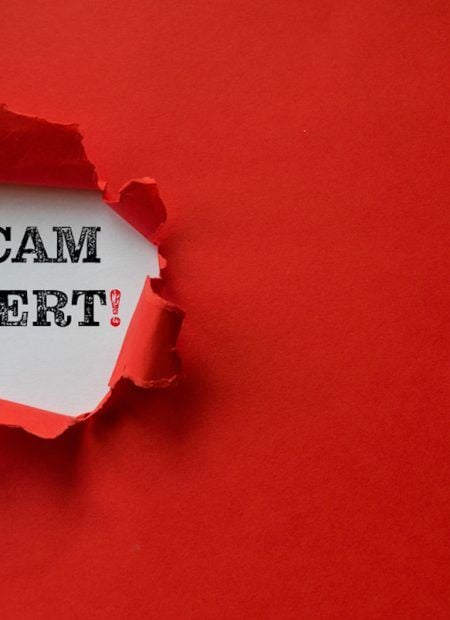 Red torn paper with a text of Scam Alert with copy space.