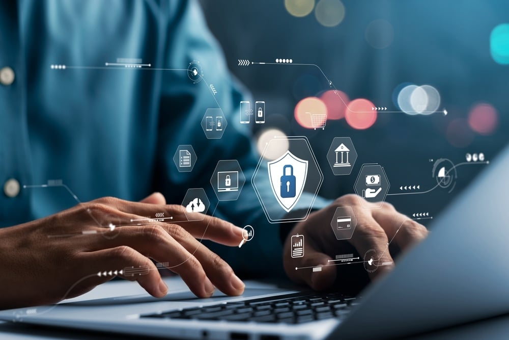 Shutterstock image depicting a digital lock and security symbols representing online gaming security and challenges with AI infiltration.