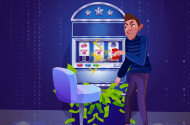 Graphic of a man cheating a slot machine with a magnet.