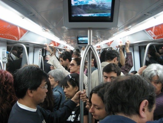 Crowded subway train