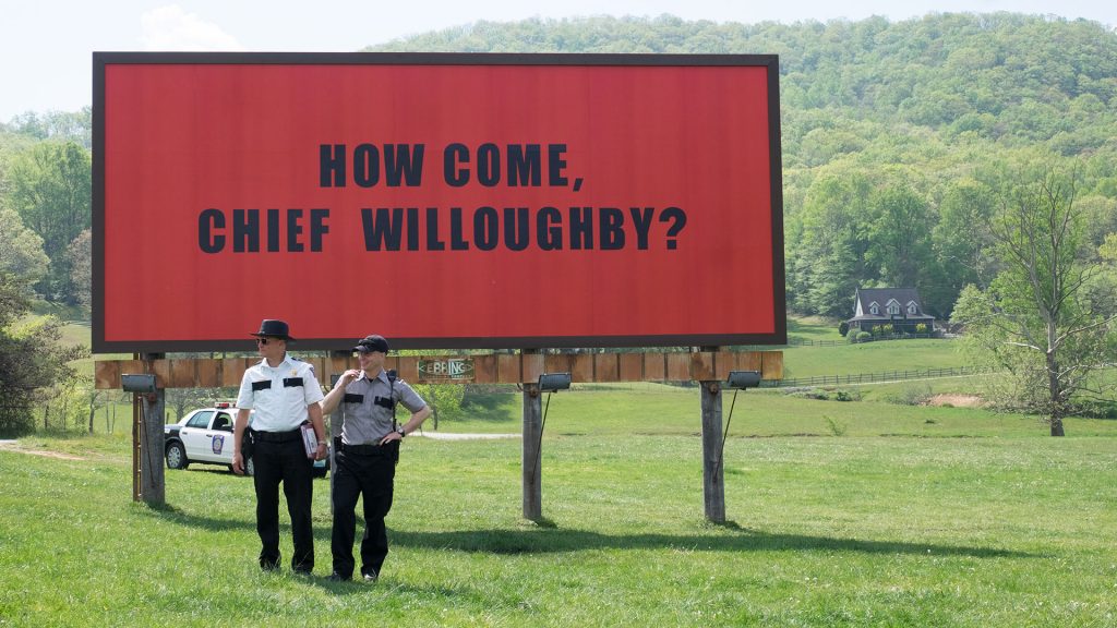 Characters from a scene from the film Three Billboards