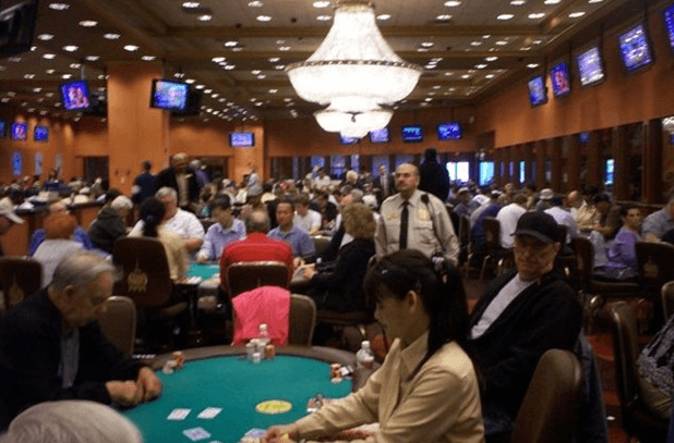 Photo of the Taj Mahal poker room on Wednesday evening, June 2, 2010 . Not only was every table full, but a record Bad Beat jackpot exceeding $607,000 had many people playing round the clock. (Source: PressOfAtlanticCity.com)