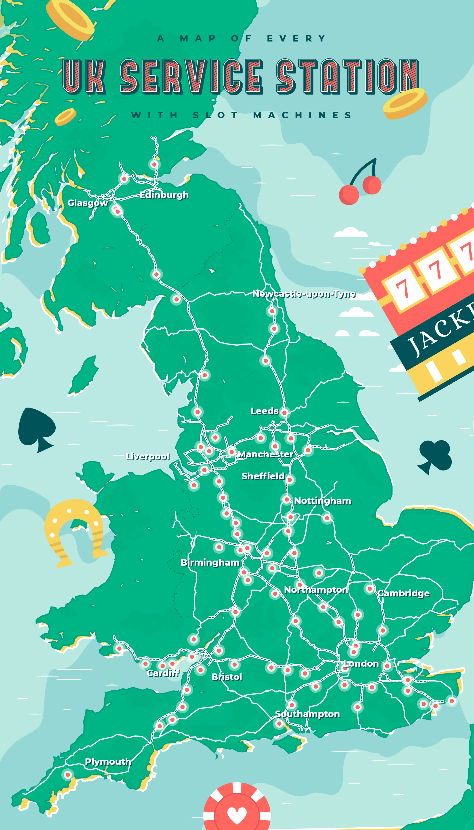 Map of UK service stations with slot machines