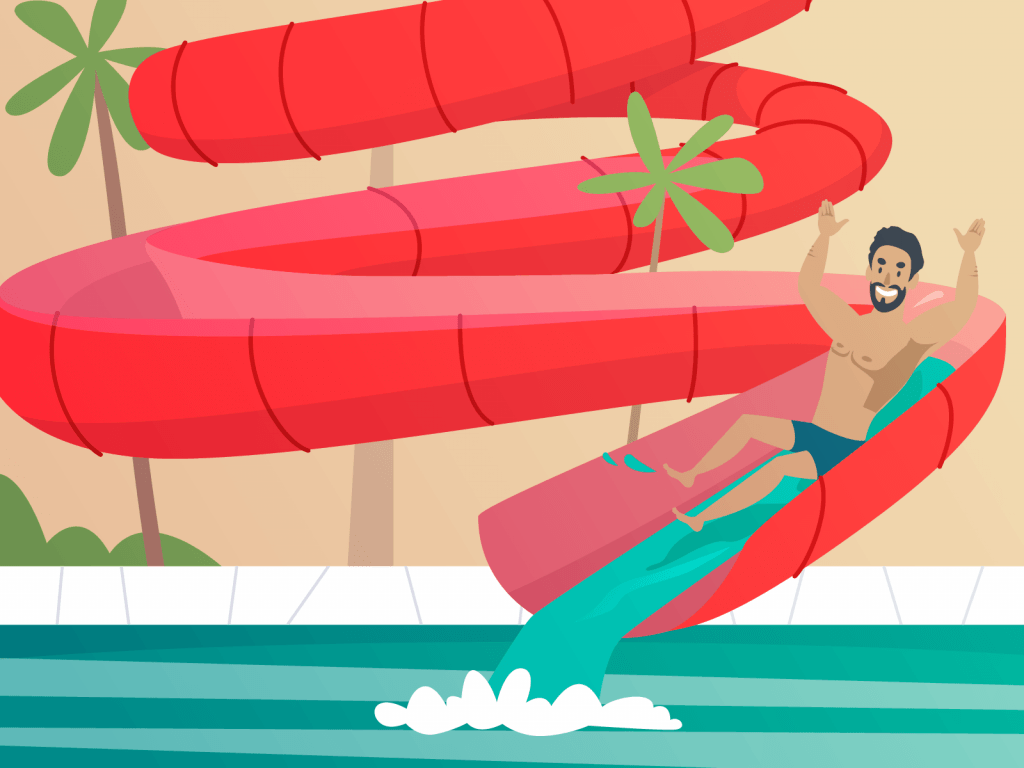 Man on water slide