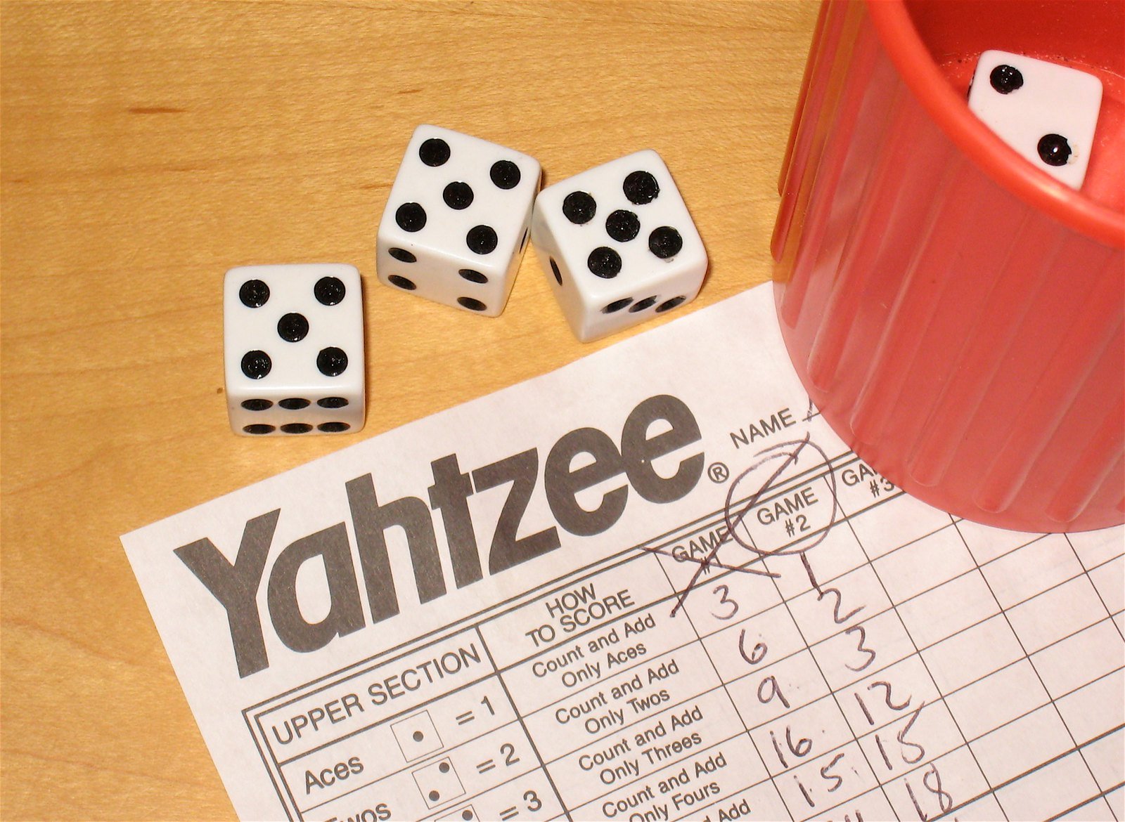 Yahtzee score sheet