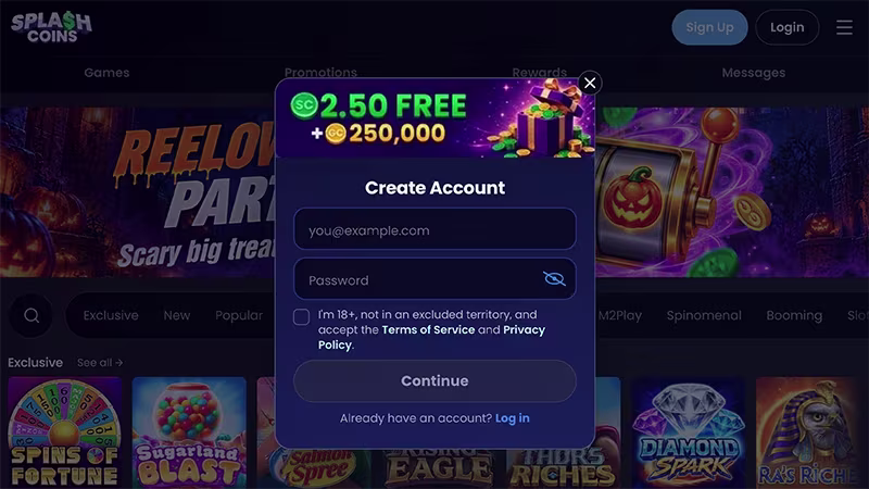 testing splash coins sweepstakes casino