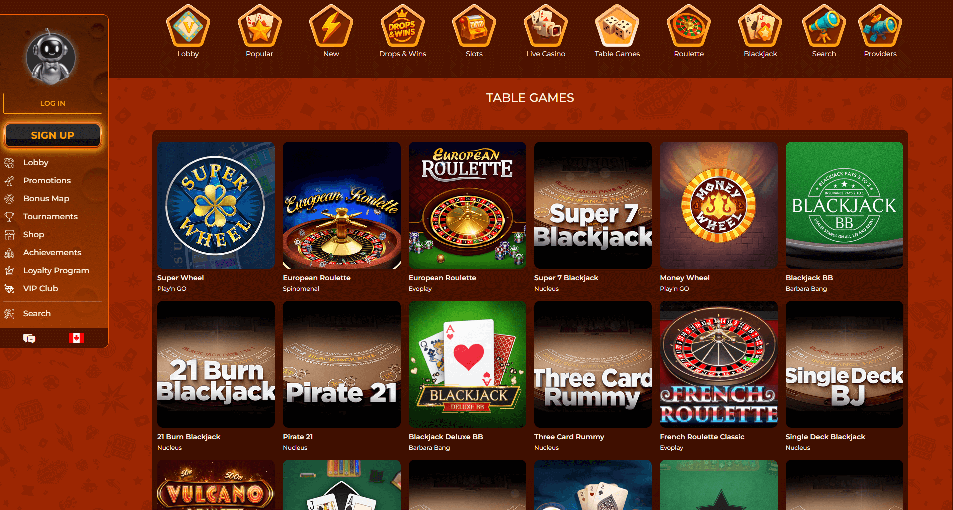 VegaZone table games