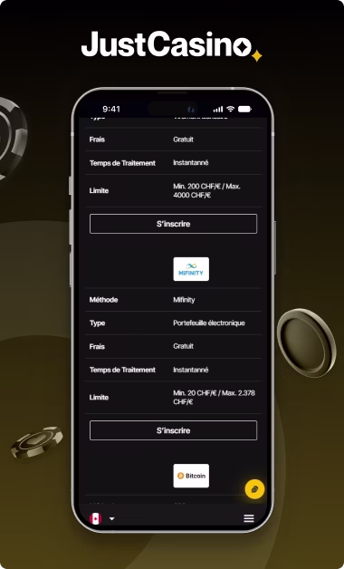JustCasino page paiement capture d'écran