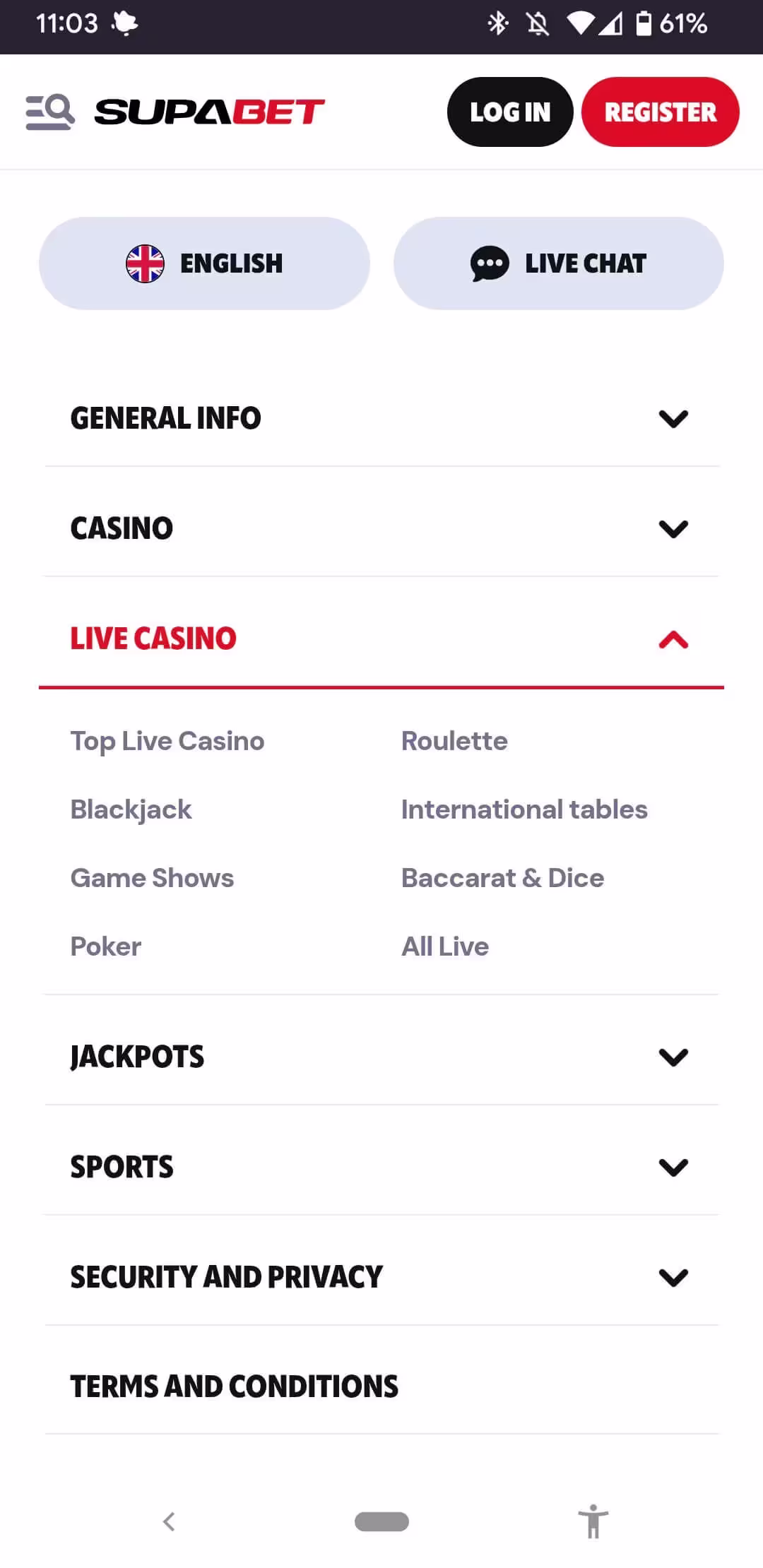 Supabet live casino mobile