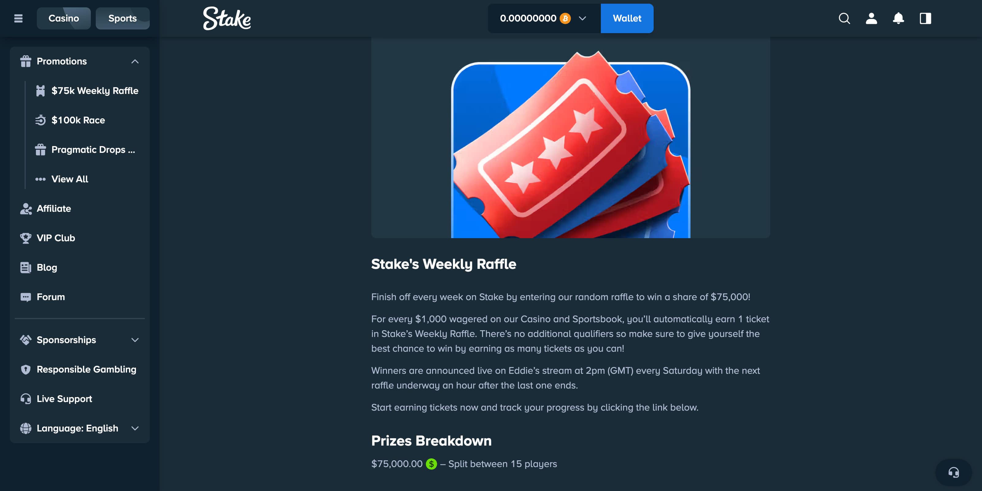 Stake weekly raffle