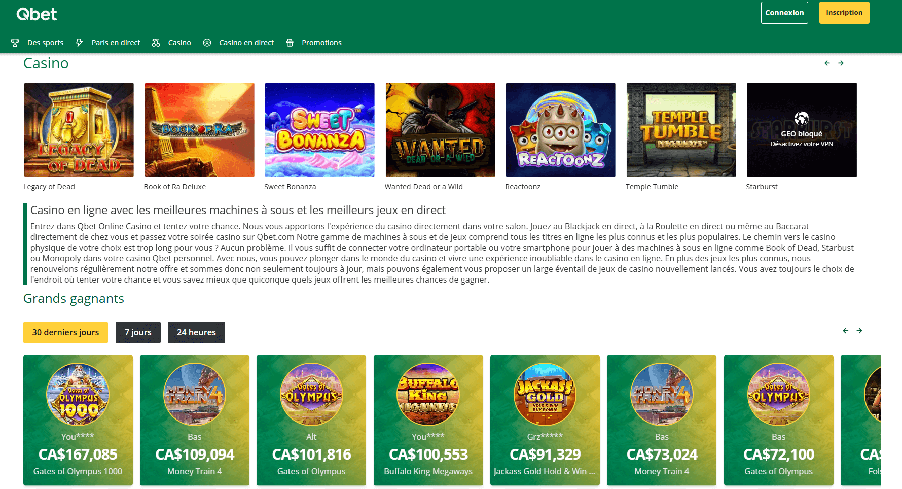 Qbet home page