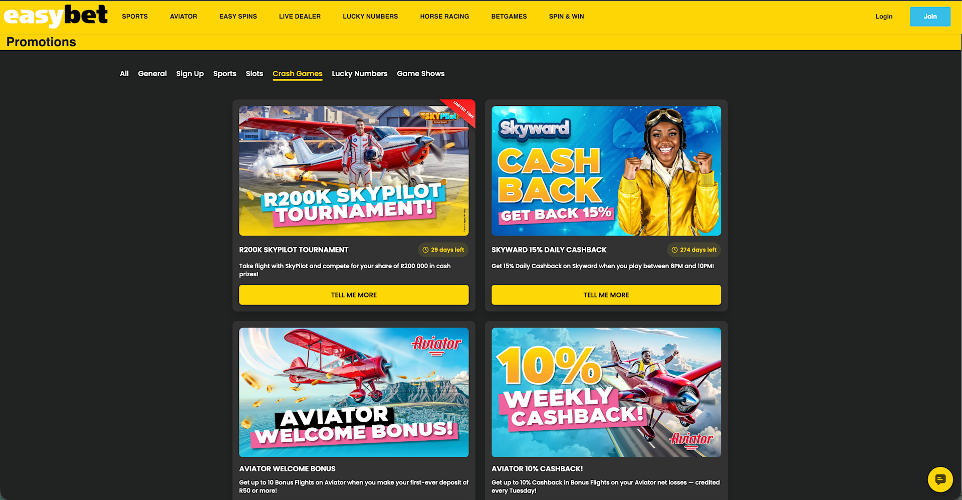 Easybet promotions page