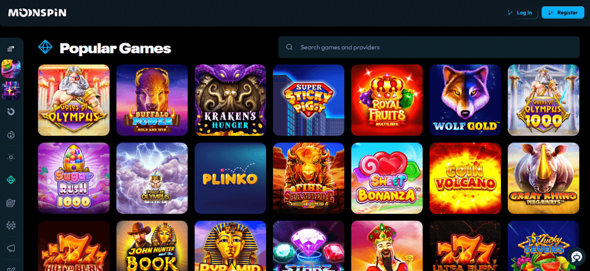 Moonspin popular games