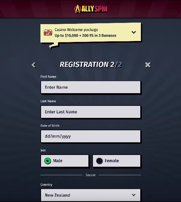 AllySpin Sign Up Step 2