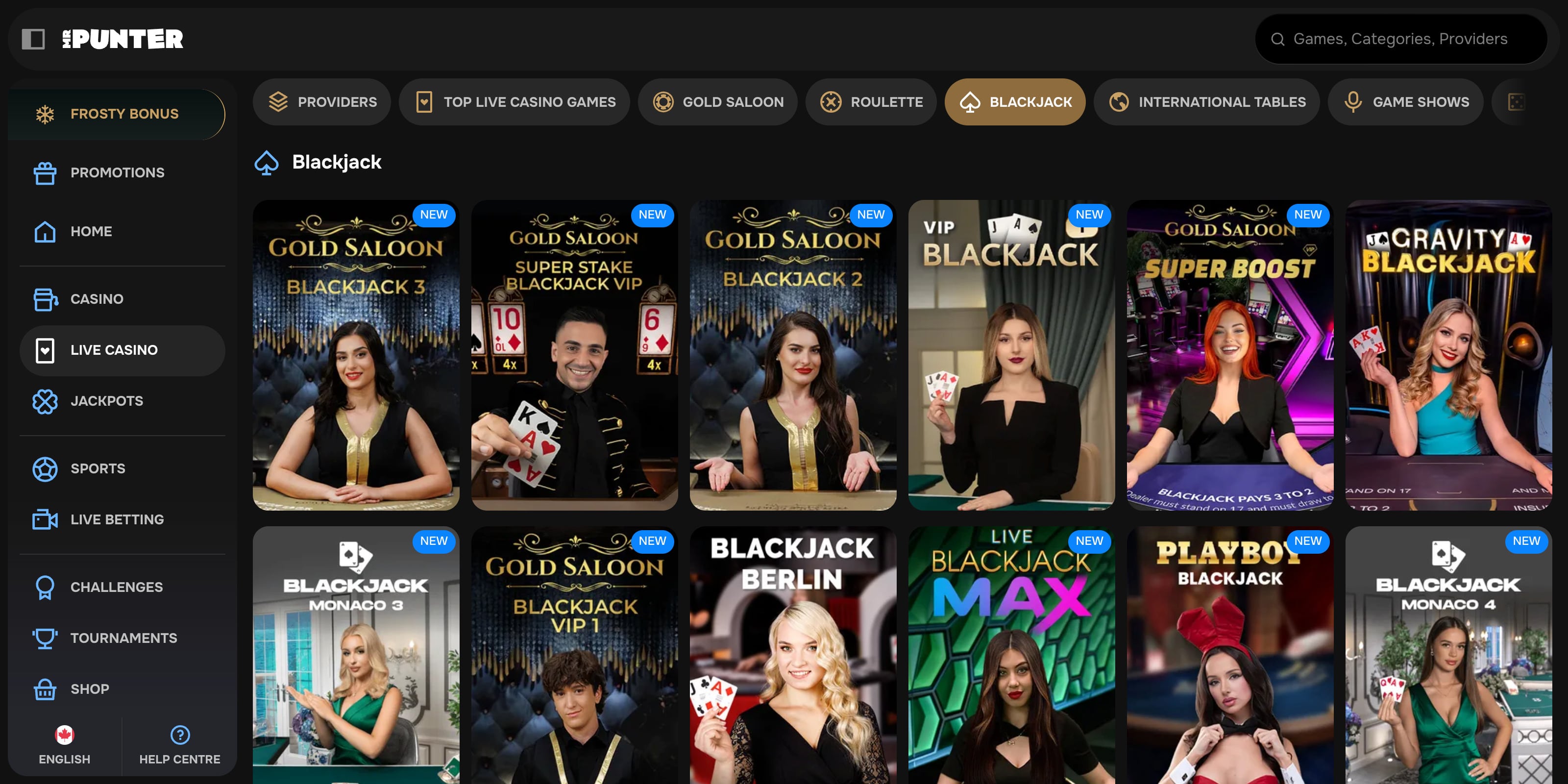 MrPunter live casino lobby