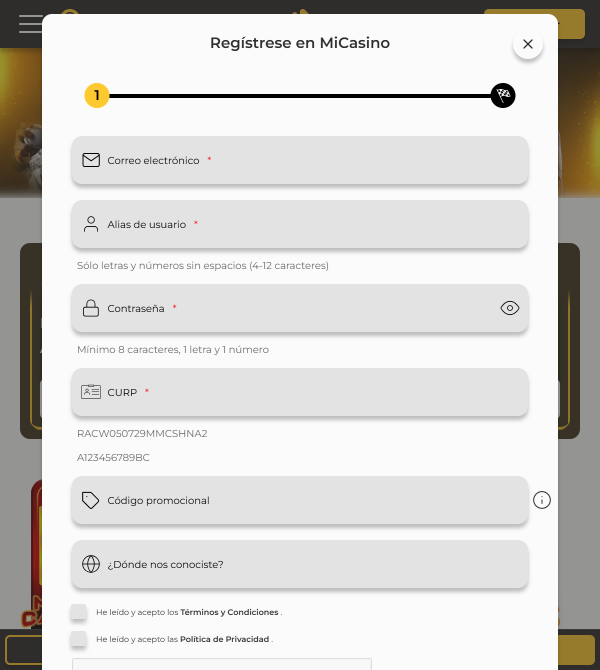 Micasino Sign up MX