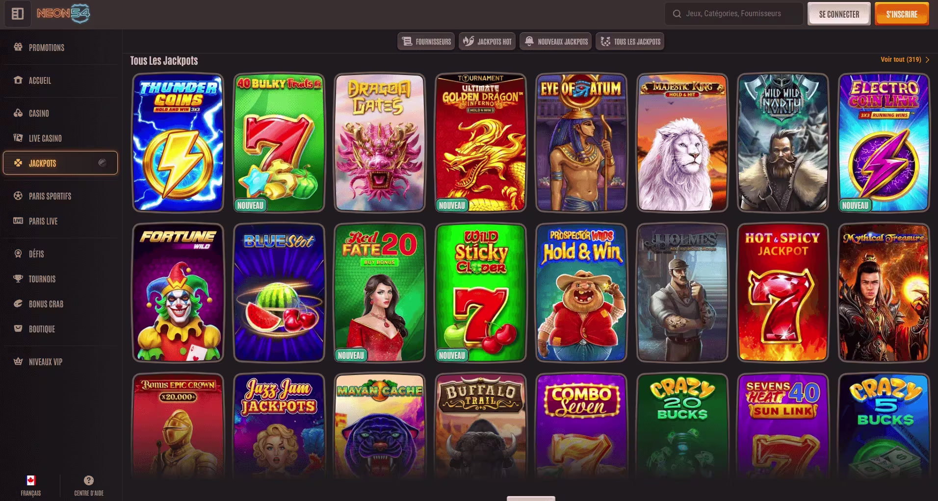 Neon54 jackpots