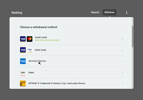 Select AMEX for withdrawals