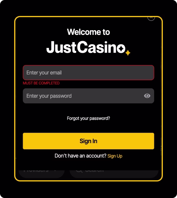 JustCasino deposit step 1