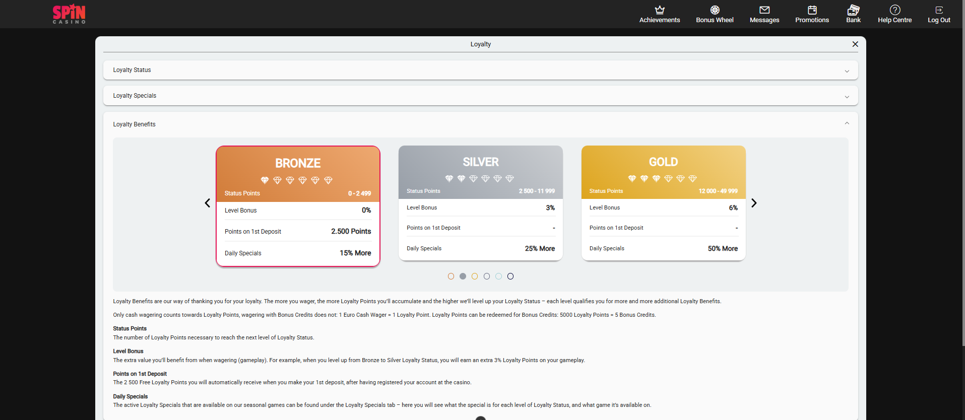VIP program Spin Casino