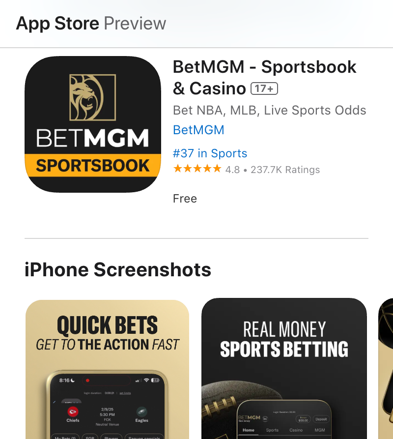 BetMGM app store