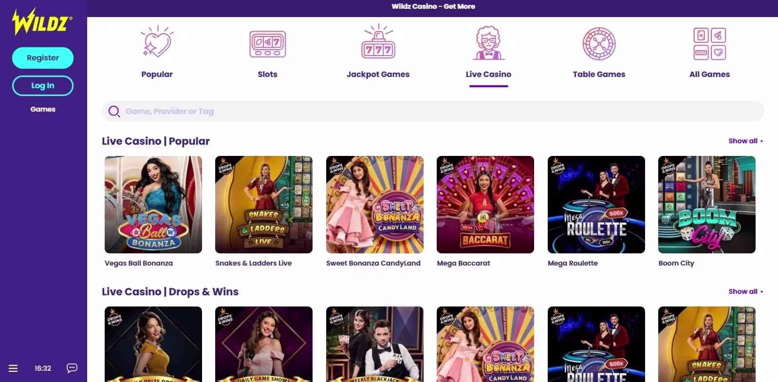 Wildz Casino live blackjack and roulette
