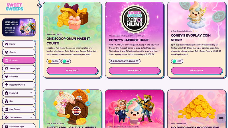 sweetsweeps bonuses
