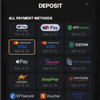 Pantherbet debit or credit card option [en-za]