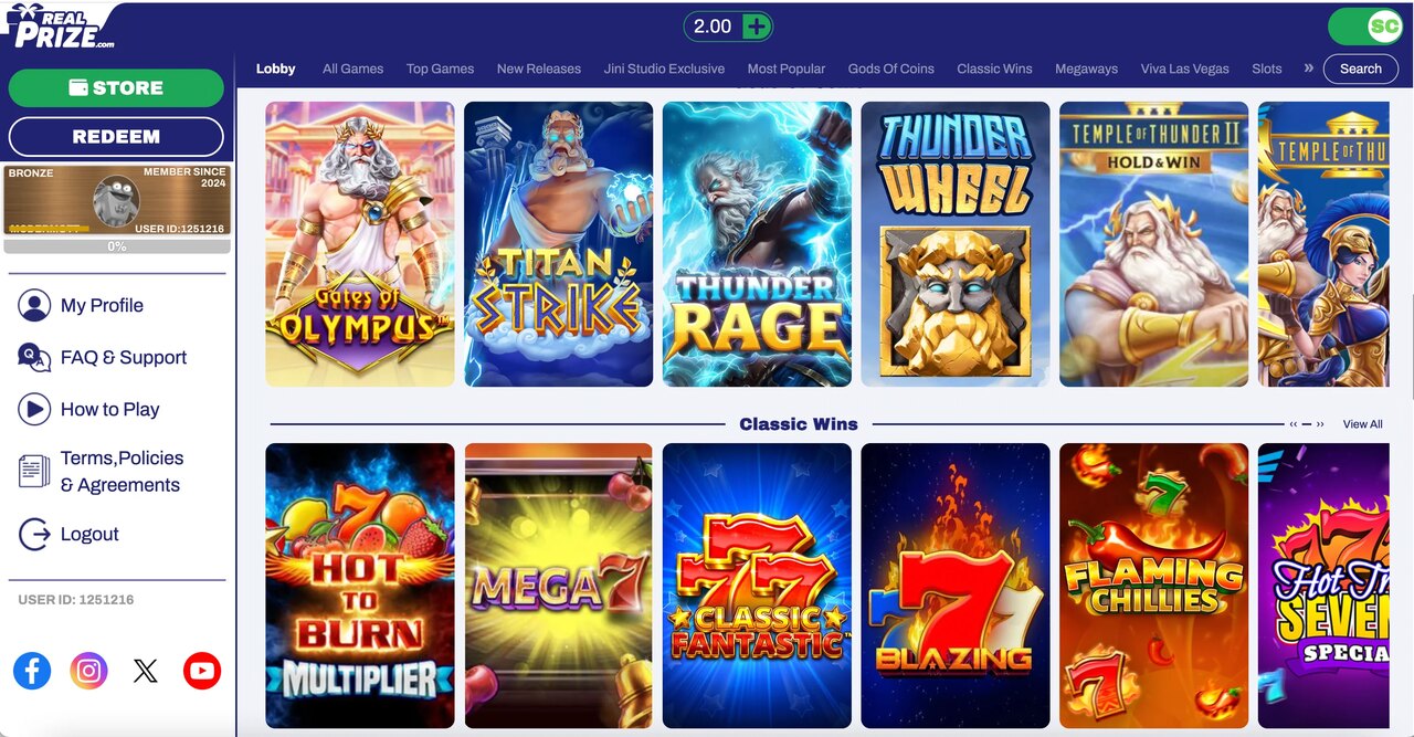RealPrize Casino Review 2025 100k GC & 2 Free SC🎖️