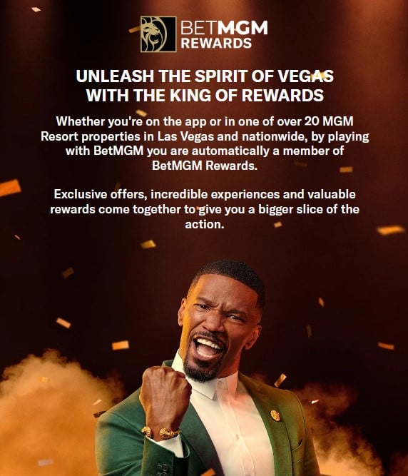 This image shows the online homepage of BetMGM Rewards.
