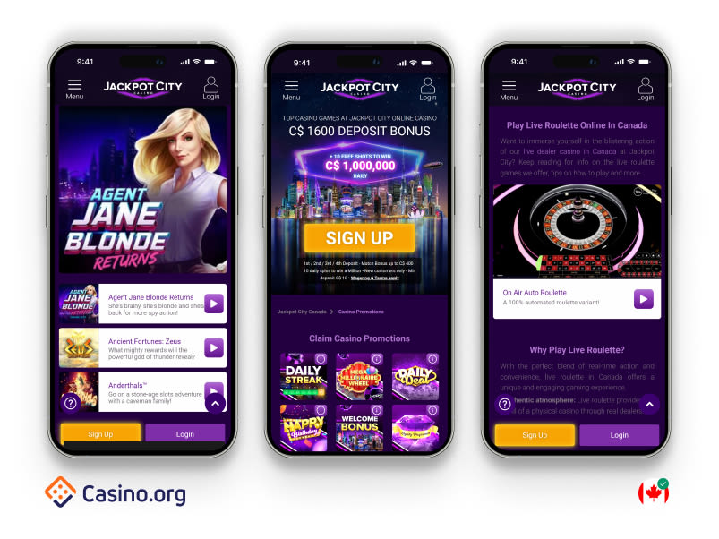Jackpot City casino mobile preview