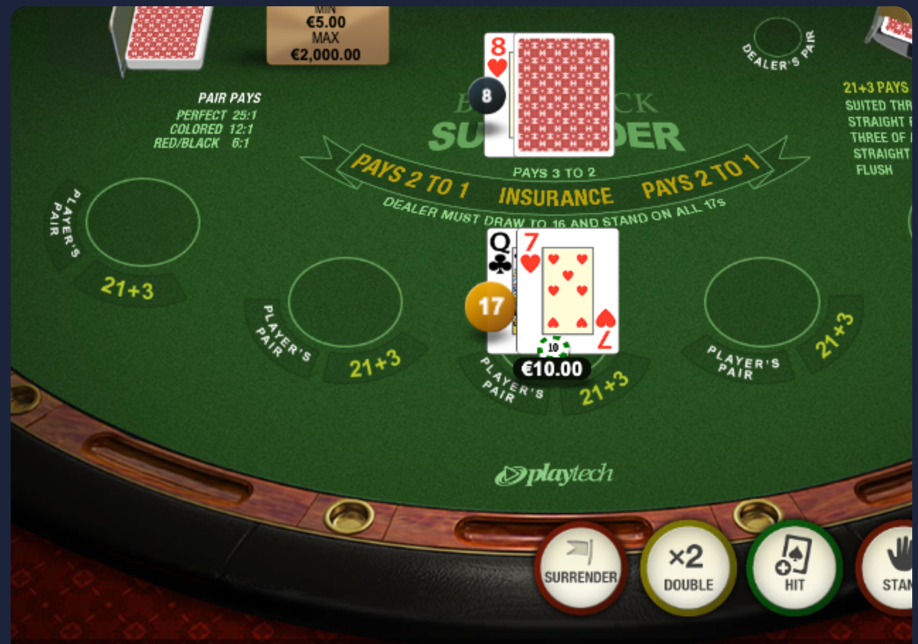 Blacjack surrender screenshot.