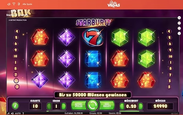 Screenshot of starburst Slotty Vegas Thumbnail