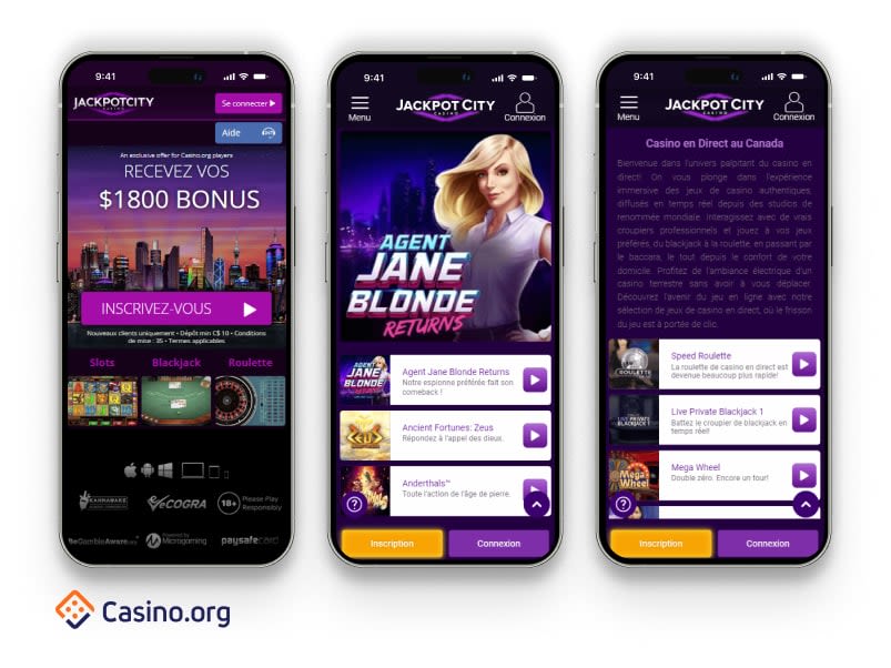 Jackpot City casino aperçu mobile