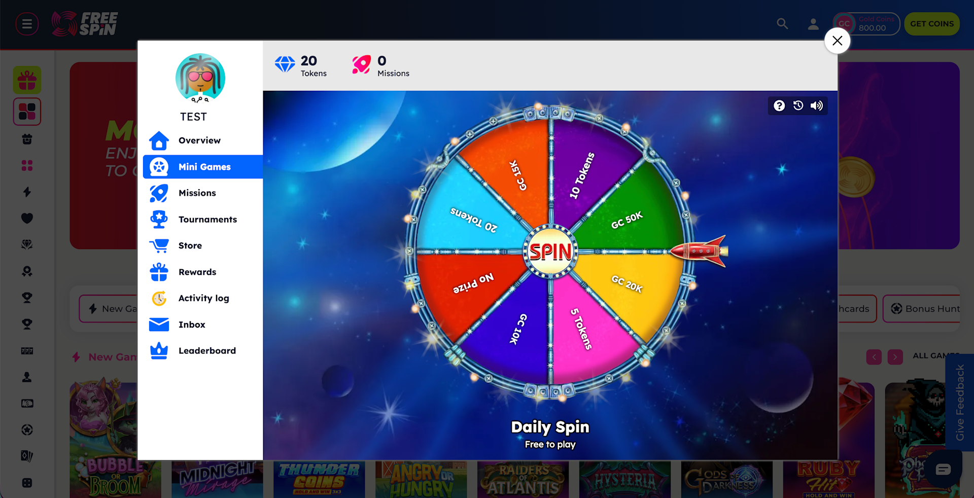 FreeSpin Social Daily Mini Game