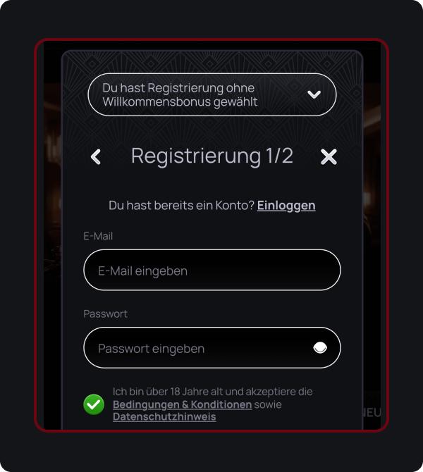 Registrieren 1/2 Casinova