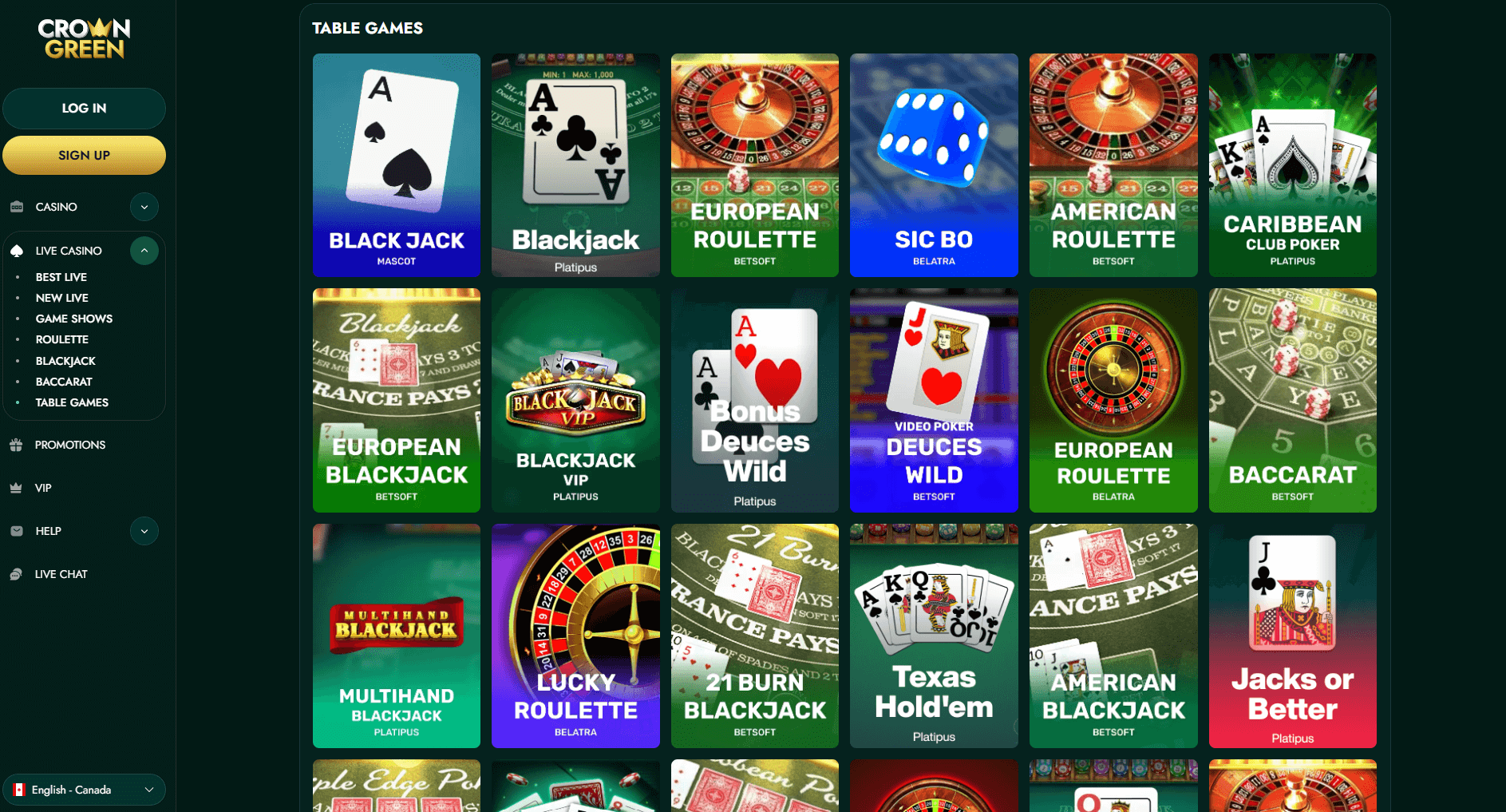 Crowngreen table games