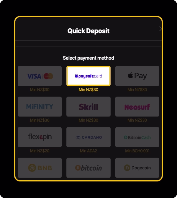 JustCaisno deposit step 2